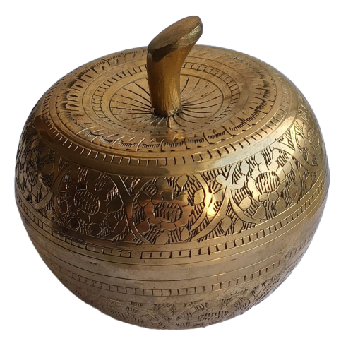 Шкатулка латунная Яблоко (гравировка, эмаль) золото, 12,2 х 12,2 х 13 см, ШК006